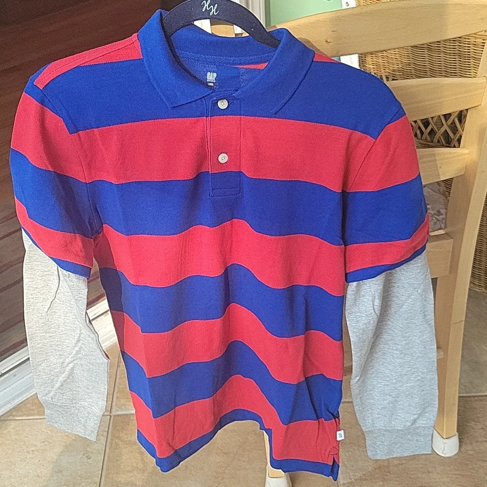 Gap red and royal striped polo with gray sleeves 14